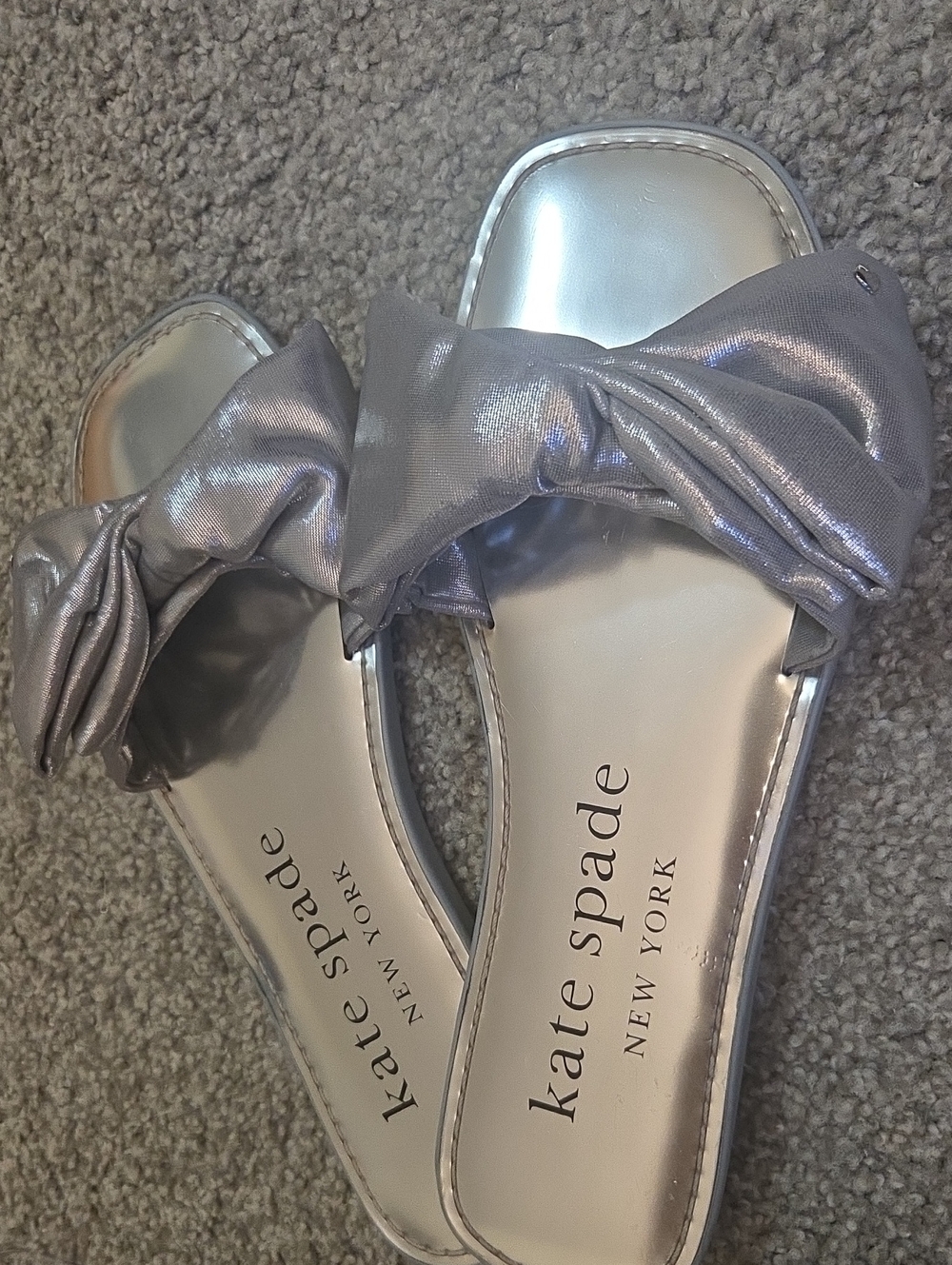 kate spade Bikini Silver Bow Slide Sandals - Women's 7 Never Worn